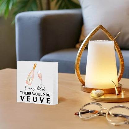 Funny Pink Champagne Wooden Box Sign, Champagne hostess Gifts for Women, Grandmillennial Sparkling Wine Decorative Wood Block Plaque Signs Decor for Home Office Desk Table Shelf Decor, 5x5 Inch