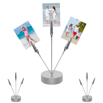 3 Pack Desktop Photo Tree Holder Clip Round Base, 3-Branch Gift Card Holder with Clips, Memo and Picture Display Clip Holder Stand for Wedding Party Photo Clip Holder Table Numbers Silver