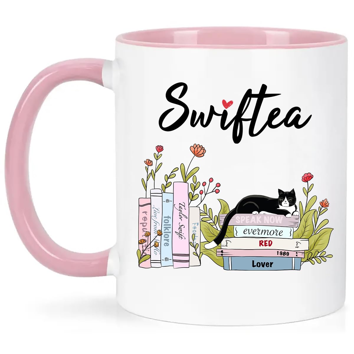 Funny Coffee Mug Swiftea Album Coffee Mug Gift for Singer Fans Womens Girls 11oz White and Pink Double Sided