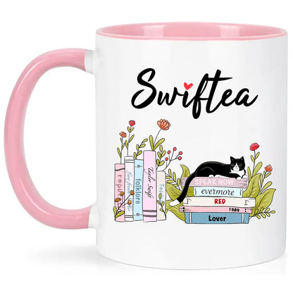 Funny Coffee Mug Swiftea Album Coffee Mug Gift for Singer Fans Womens Girls 11oz White and Pink Double Sided