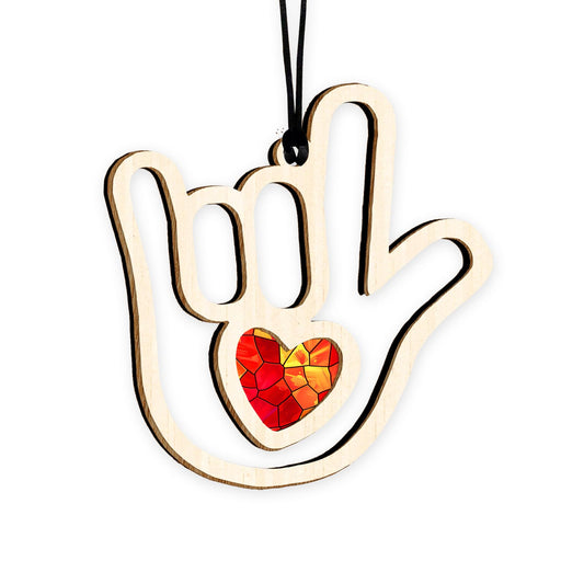 I Love You Acrylic Hanging Ornament, ASL Hand Sign Rock and Roll Gift Decoration, Sweet Acrylic Heart Hands Decor for Friendship Gift, Send Love to Sister, Bestie Friends Family