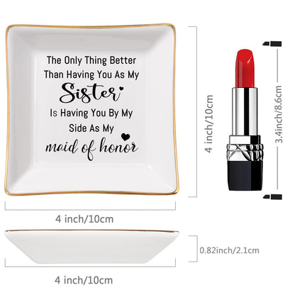 Piudee Bridesmaid Gifts Maid of Honor Proposal Gift Jewelry Dish Trinket Ring Tray - The Only Thing Better ... As My Maid of Honor, Wedding Day Party Gifts for Matron of Honor from Bride