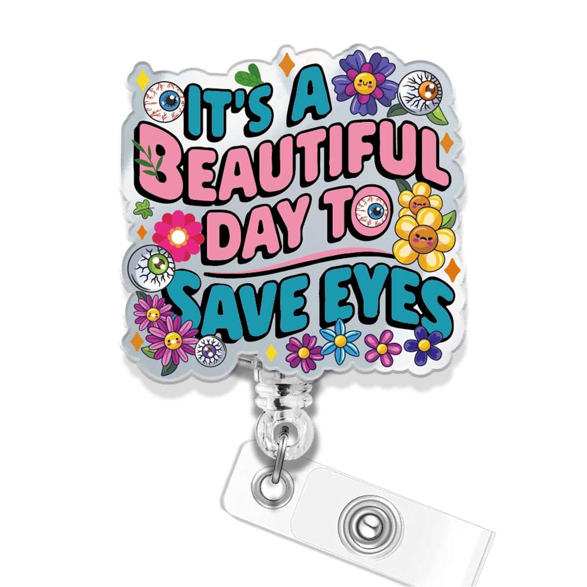 Funny Optometry Badge Reel, Retractable ID Badge Reel with Shark Clip for Optometrist Eye Doctor Vision, Optometry Student Graduation Gifts
