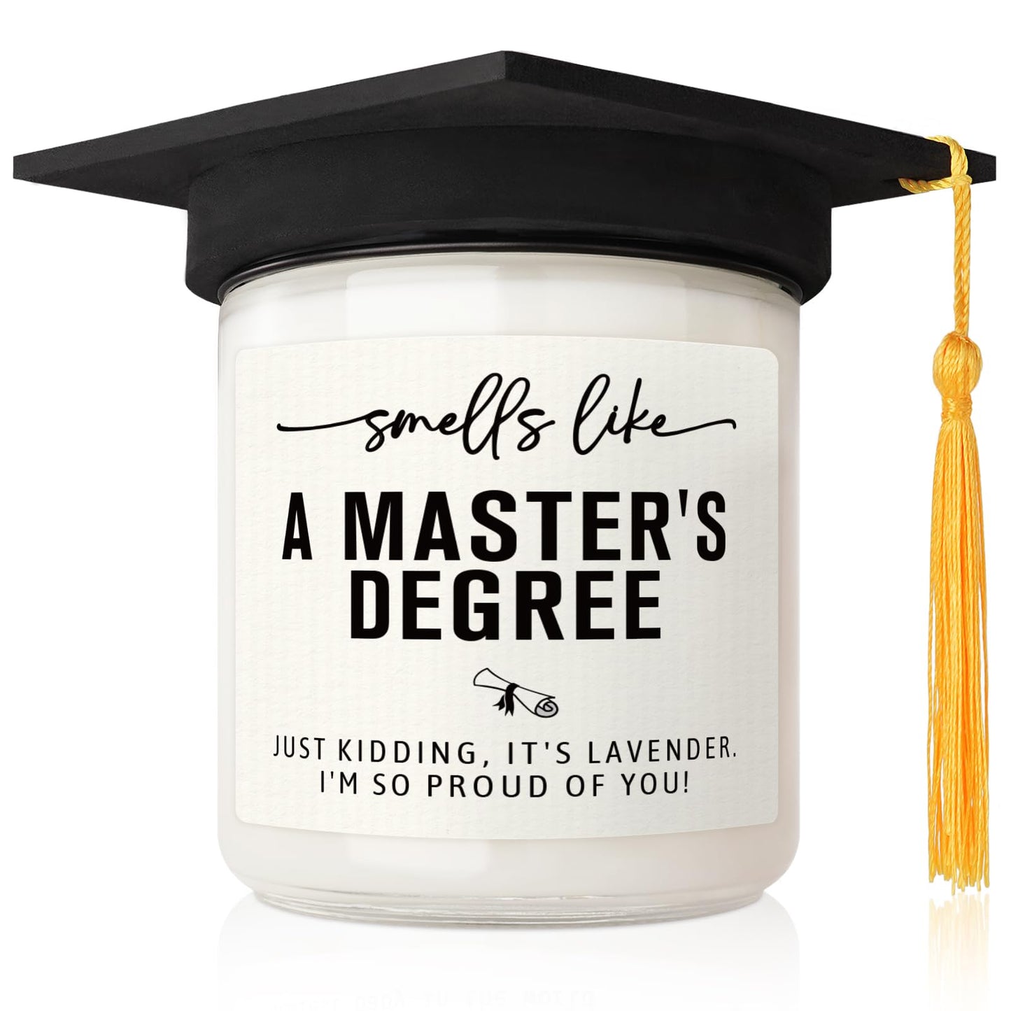 Masters Degree Graduation Gifts- Funny Masters Degree Candle with Mortarboard- Graduation Gift for Her/Him/Graduates, Grad Gift for Women/Men, Lavender, Soy Wax