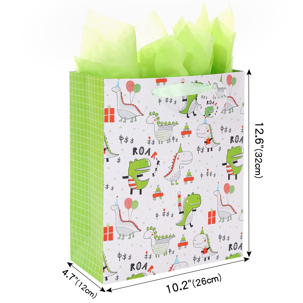 Vammy 13" Large Gift Bag with Tissue Paper, 2 Pack Dinosaur Gift Bags for Birthday Party baby shower (Dinosaurs)