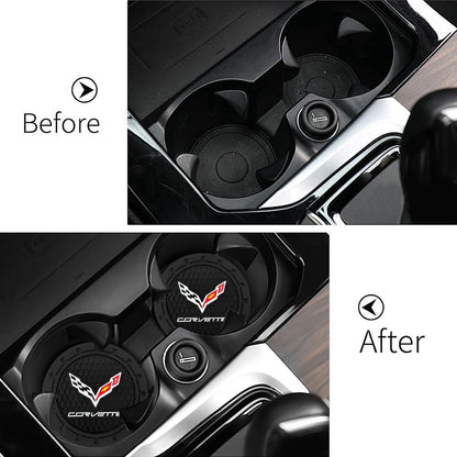 Car Cup Holder Coaster for Corvette Series Recessed Silicone Non Slip Car Interior Accessories Drink Car Coaster 2PC Black