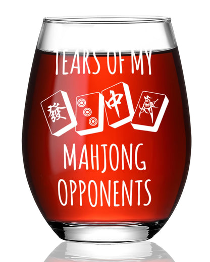 Funny Mahjong Gifts for Women,Mom,Friends,Wife, Tears Of My Mahjong Opponents Stemless Wine Glass,Mahjongs Players Accessories,Gag Gifts for Mahjongs Players Birthday Christmas -119