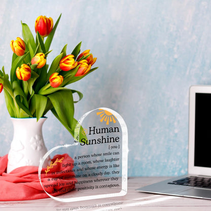Thankful for You Gifts Inspirational Gifts for Women Human Sunshine Sign Heart Shape Acrylic Plaque Inspirational Quotes Christmas Birthday Gift for Social Worker Coach Nurse Home Office Desktop Decor