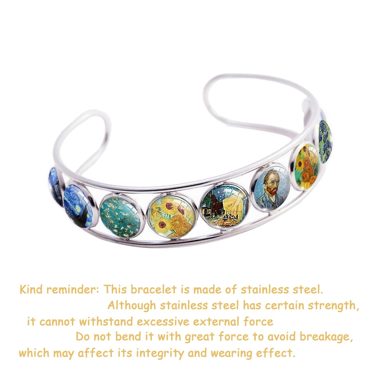 Mariiearly Van Gogh Art Pattern Bracelet；Vincent Van Gogh Starry Night Jewelry Sunflower Bracelet Almond Branch Blooming Bracelets Stained Glass Cuff Bracelets Jewelry Gifts For Artists Women