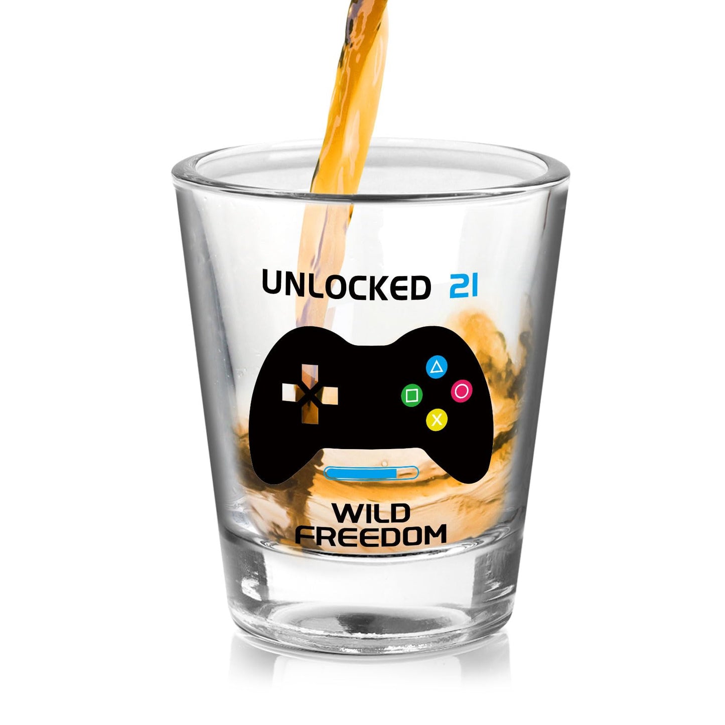 21st Birthday Gifts for Him, Unique Cool Shot Glass, UNLOCKED 21, WILD FREEDOM Print, Ideal 21st Birthday Gifts for Men