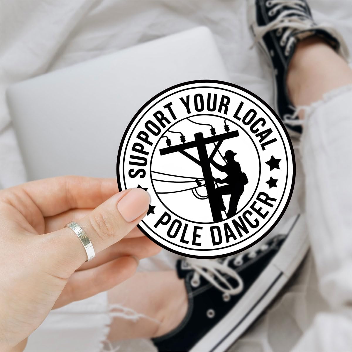 3 Pcs Support Your Local Pole Dancer Sticker, Lineman Sticker, Electrician Lineworker Gift, Funny Lineman Vinyl Decal for Electricians, Utility Workers, Toolbox, Car, Laptop