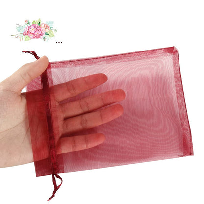 HRX Package 100pcs Organza Bags Burgundy Red, 5x7 inch Mesh Drawstring Gift Bags Jewelry Pouches for Christmas Candy Party Favor