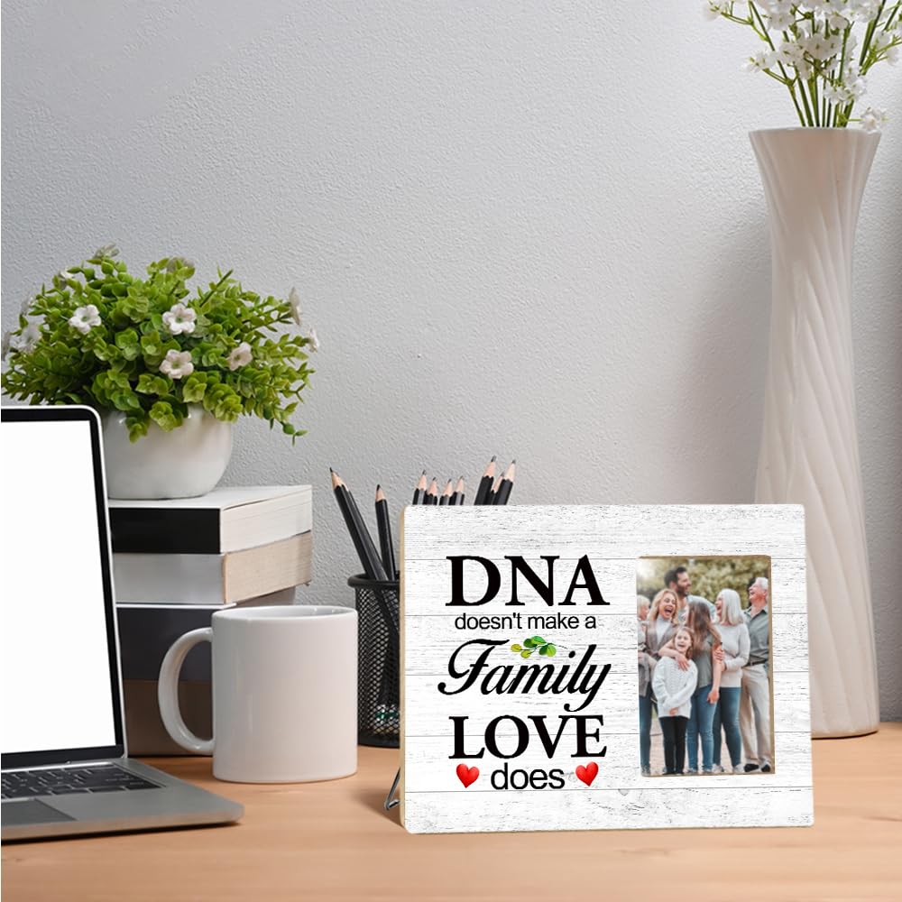 OTINGQD Family Picture Frame,DNA Doesn't Make A Family Love Does Photo Frame,Gift for Dad Mom Son Daughter,Adoption Gifts Z325