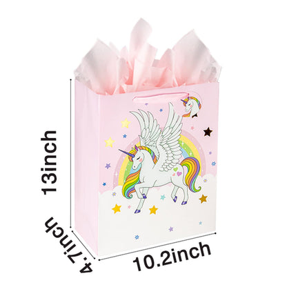 Laidans 13" Large Unicorns Gift Bag for Girls and Kids Birthday Baby Shower with Tissue Paper 1-Pack