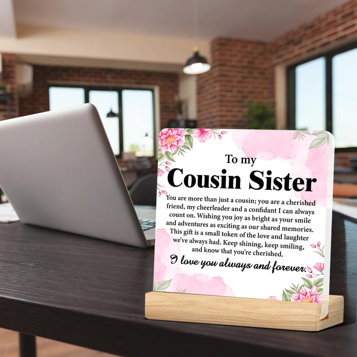 Cousin Sister Acrylic Desk Plaque Sign - Christmas & Birthday Gift for Women Cousins, 4 x 4 Inches