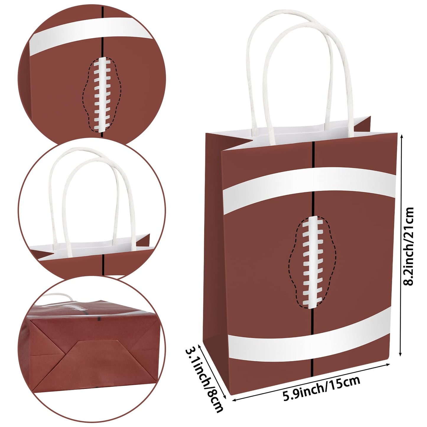 Hxezoc 12 Pieces Football Gift Bags with Handle, Paper Treat Candy Bag Sport Favor Bags for Football Theme Birthday Party Decoration Supplies