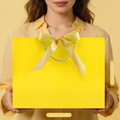 JMANNI Gift Bags with Handles, 13” Medium Gift Bag for Presents, 1 Pcs Bags with 2 Tissue Paper and 1 Cards for Baby Shower Wedding Bridal Shower Mother's Day Birthday Party (Yellow