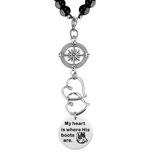 My Heart is Where His Boots are Car Charm, Military Wife Gift, Soldier Boots Rear View Mirror Charm, Soldier Wife Gift, Soldier Mom Gift, Deployment Gift, Soldier Girlfriend Gift