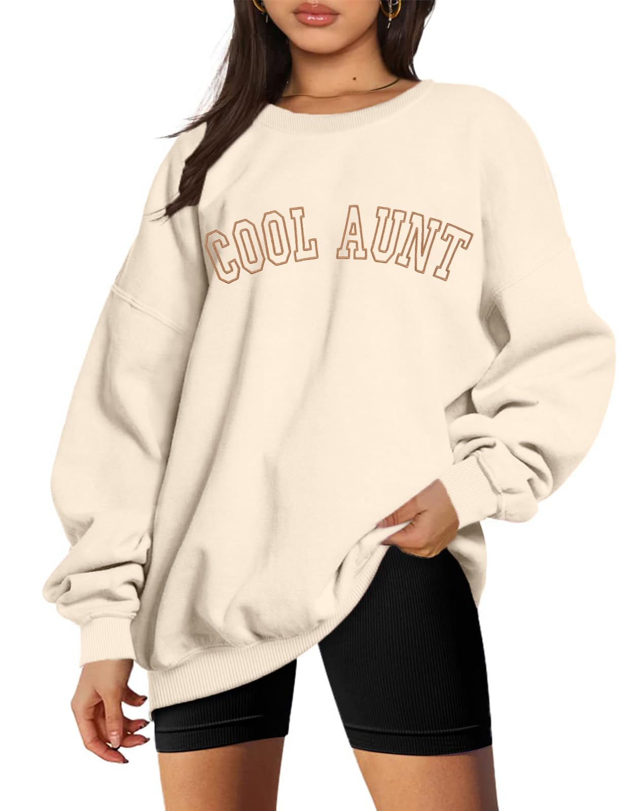 Women Cool Aunts Sweatshirt Auntie Letter Print Oversized Pullover Tops Embroidered Long Sleeve Lightweight Shirt