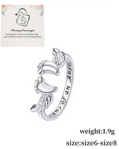 MIFYNN Miscarriage Gifts for Mothers Pregnancy Loss Son or Daughter Ring Mommy of an Angel Wing Ring Silver Mom Feather Rings Mother's Day Gifts