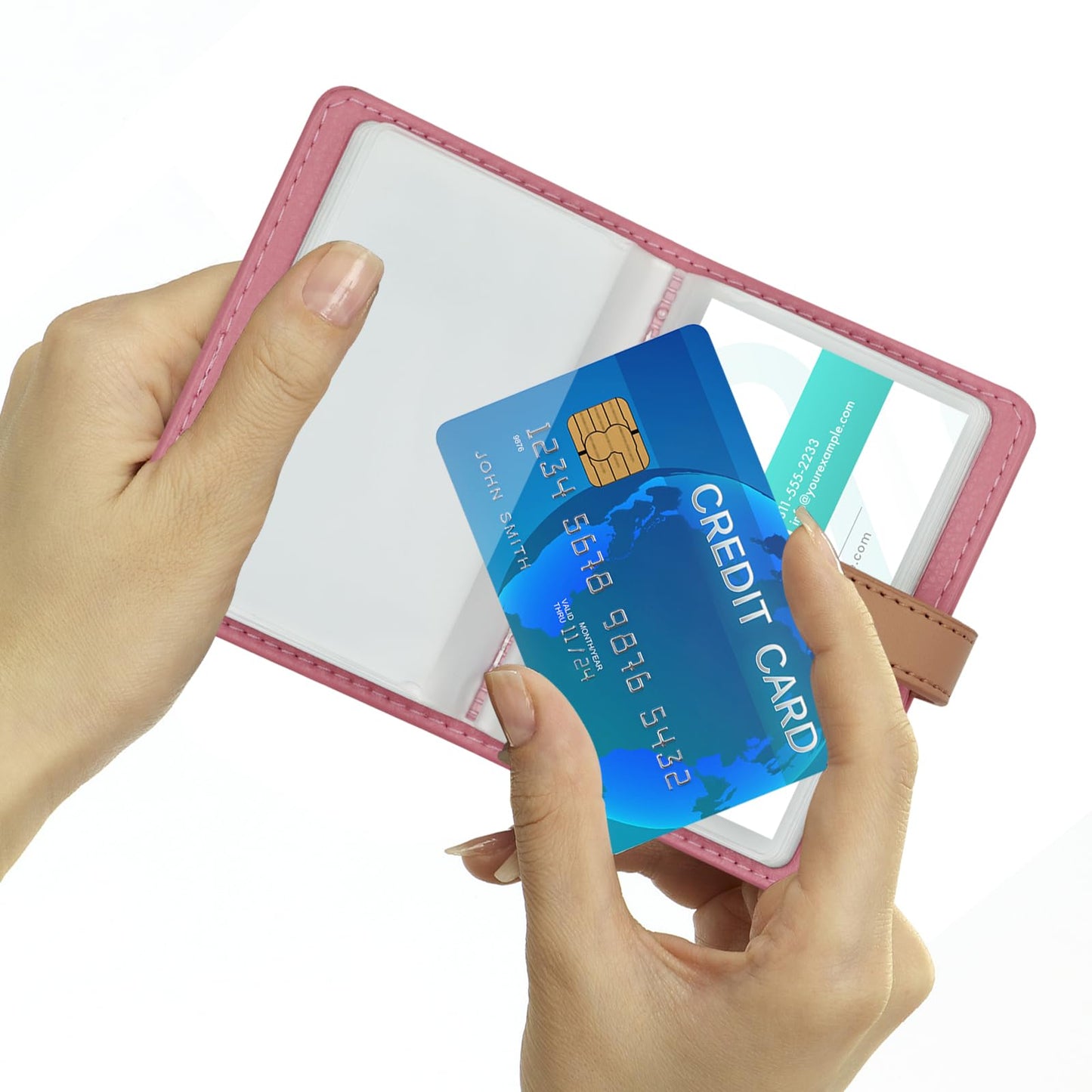 Credit Card Holder with 26 Suitable Slot, ID Card Case PU Leather Wallet for Women Men Business Organiser Pocket (Pink)