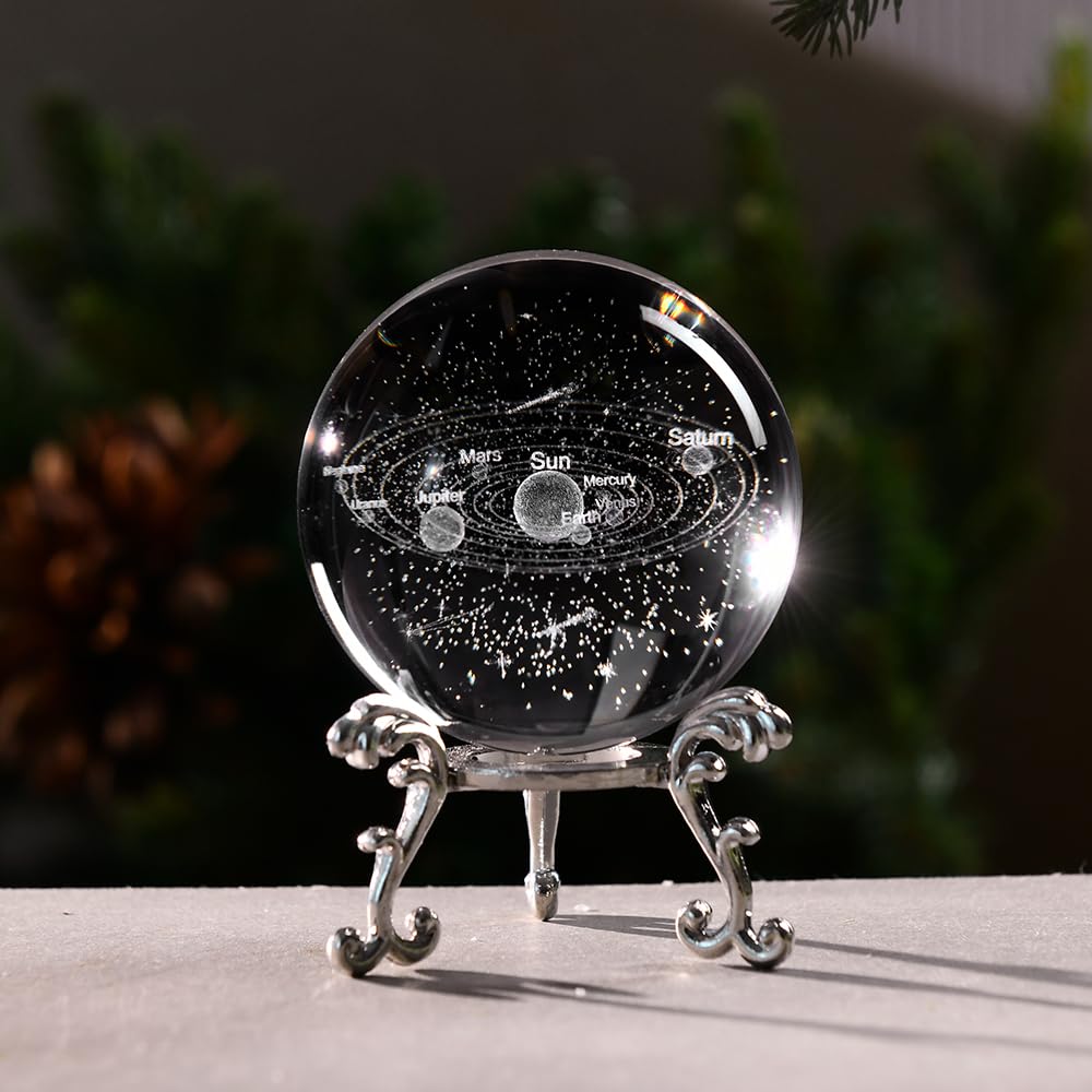 3D Solar System Crystal Ball Universe Gifts 60mm Glass Astronomy Globe Decor Science Planets Model Gift Space Themed Gifts for Space Enthusiasts and Model Collectors