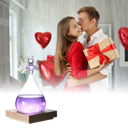 Joyzan Storm Glass Weather Predictor, Predicting Forecaster Glass Barometer Water Drop Cloud Station Office Home Decor Decorative Bottle Tabletop Crystal Desktop Decoration Wood Base Christmas Gift