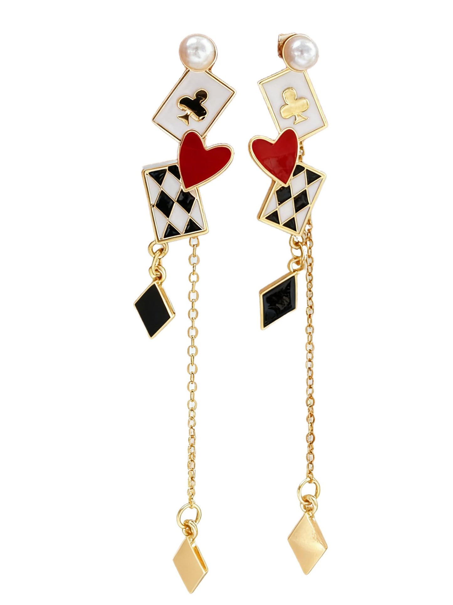 Unique Poker Earrings for Women Creative Playing Cards Ace Hearts Clock Funny Long Dangle Earrings Gambling Casino Jewelry Gifts