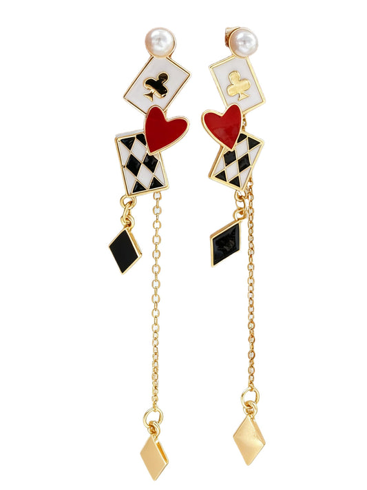 Unique Poker Earrings for Women Creative Playing Cards Ace Hearts Clock Funny Long Dangle Earrings Gambling Casino Jewelry Gifts