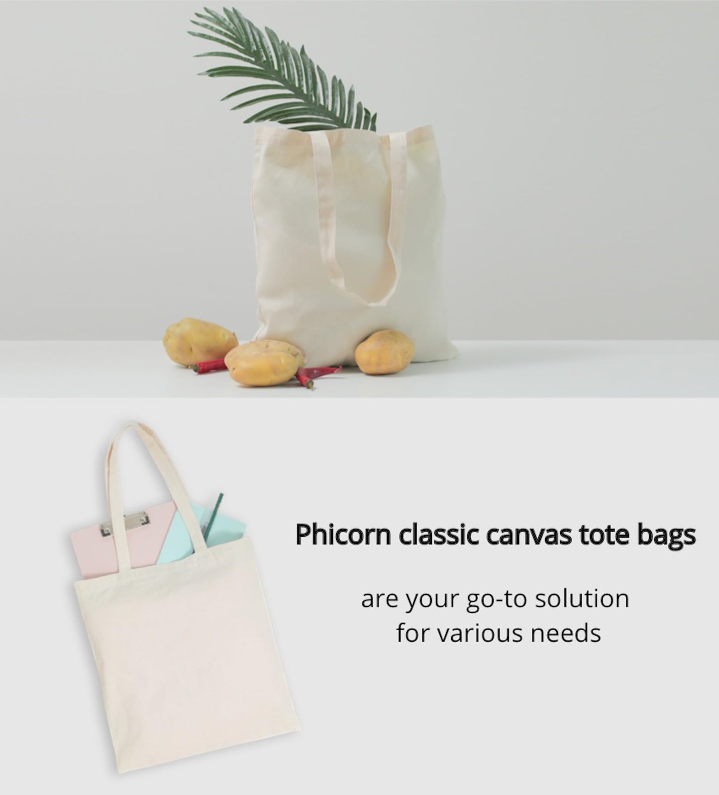 Phicorn Canvas Tote Bags, 15 x 16 in – 100% Cotton Blank Reusable Grocery & Craft Tote Bag with Long Handles