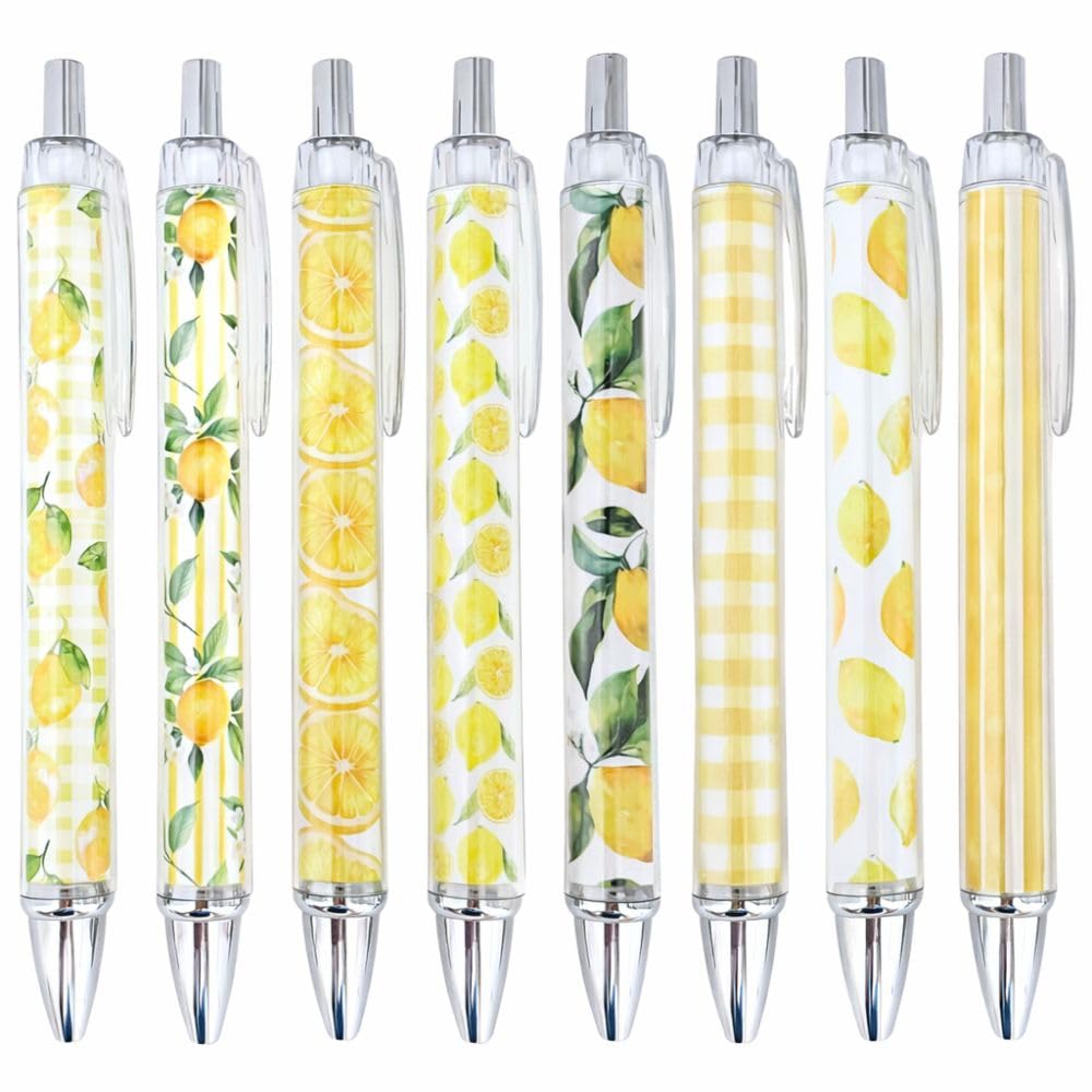 8PC Lemon Pens Kawaii Writing Gel Pen Summer Tropical Fruit Stationery Set Party Favors Decorations Office School Classroom Supplies Yellow Stuff Lemonade Themed Decor Bulk Gifts For Friends Coworkers