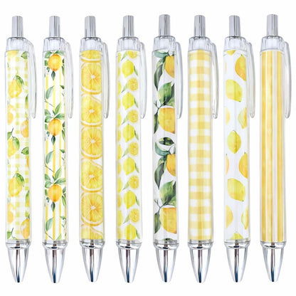 8PC Lemon Pens Kawaii Writing Gel Pen Summer Tropical Fruit Stationery Set Party Favors Decorations Office School Classroom Supplies Yellow Stuff Lemonade Themed Decor Bulk Gifts For Friends Coworkers