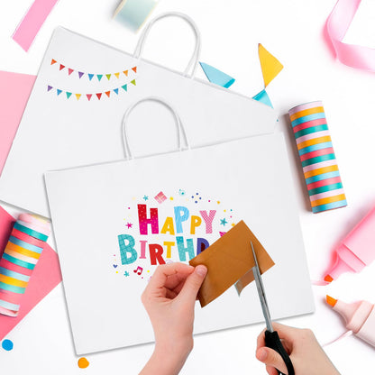 MESHA Gift Paper Bags White X-Large 16x6x12 25 Pack,Kraft Gift Bags with Handles for Shopping Birthday Party Favor Grocery Retail Merchandise Wedding Sacks