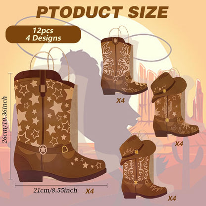 16 Pcs DIY Cowboy Boots Paper Bags Cowboy Hat Kraft Bags Western Theme Party Decorations Favors Wild West Gift Bag with Handles Rodeo Boot Hat Goodie Bag for Cowboy Birthday Bachelorette Party Supplies