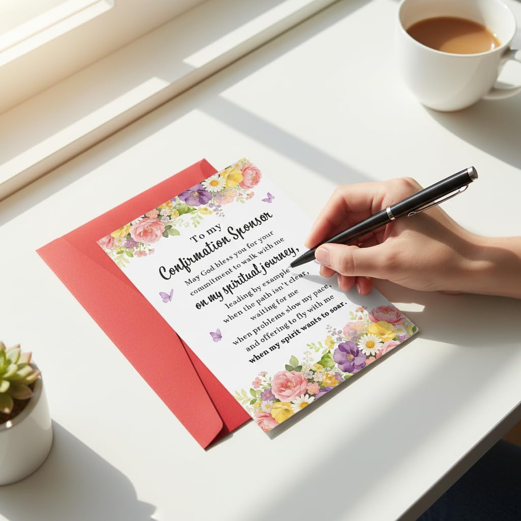 Confirmation Sponsor Card, Confirmation Sponsor Gifts for Women Godmother, Christian Thank You Card from Godchild Girls, Catholic Appreciation Cards for Sponsors Spiritual Mentor