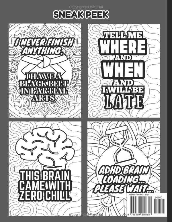 ADHD As Fuck: Sweary Adult Coloring Book for Women and Men with ADHD, Anxiety: Funny, Relatable, Cuss Word Quotes About ADHD, Overthinking Perfect Gift Idea