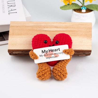 Mini Crochet Positive Love Heart Gifts, Knitted Pocket Hug Emotional Support Desk Decor, Cute Funny Christmas Valentine Birthday Gift for Friends Couple Lover Children Family (My Heart)