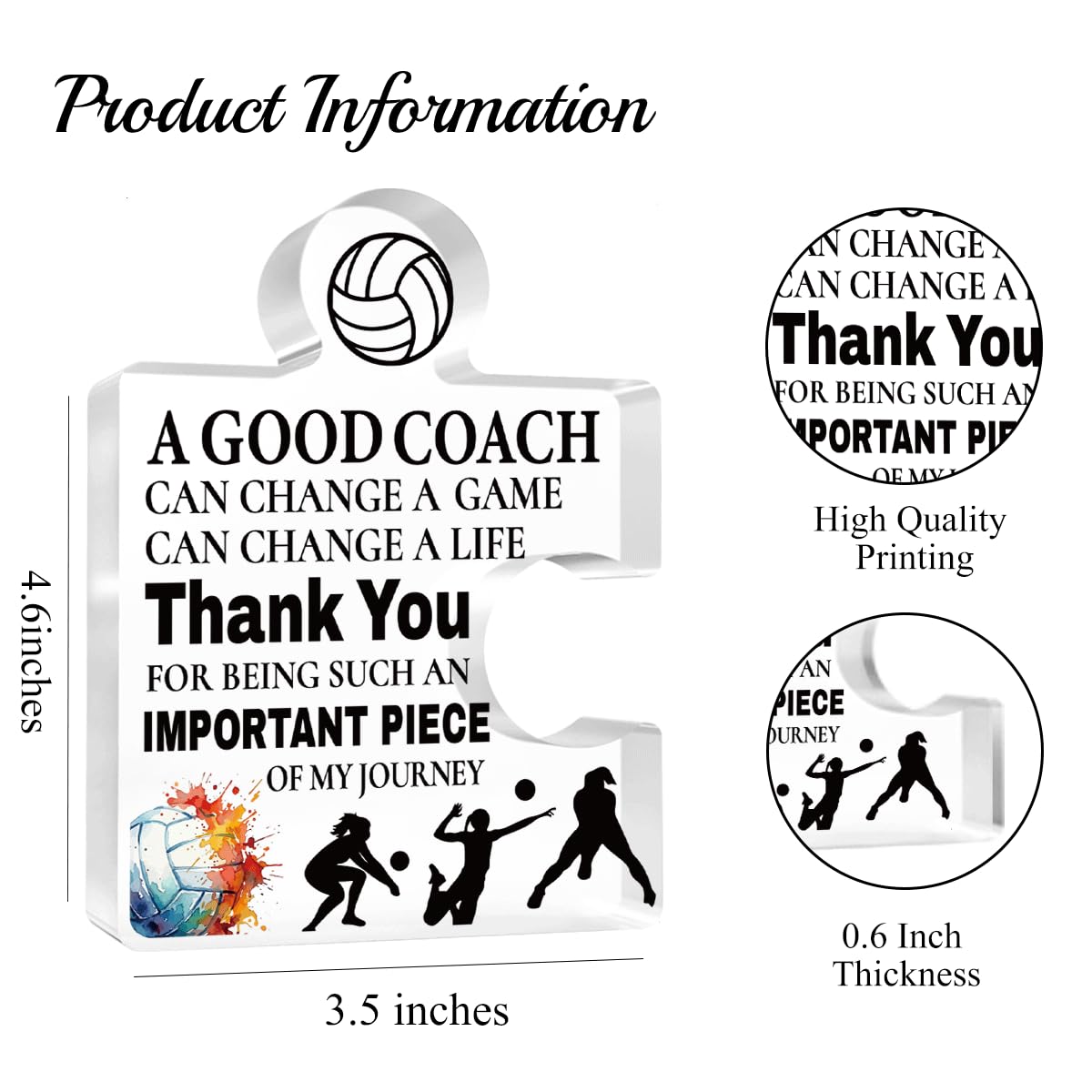 Inspirational Coach Thank You Appreciation Gifts Thank you for Being Such an Important Piece of my journey Acrylic Puzzle Volleyball Coach Gifts for Home Office Desk Table Decor