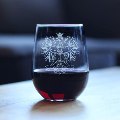 Bevvee Polish Eagle Stemless Wine Glass - Poland Gifts or Party Decor for Women & Men - Large 17 Oz Wine Glasses