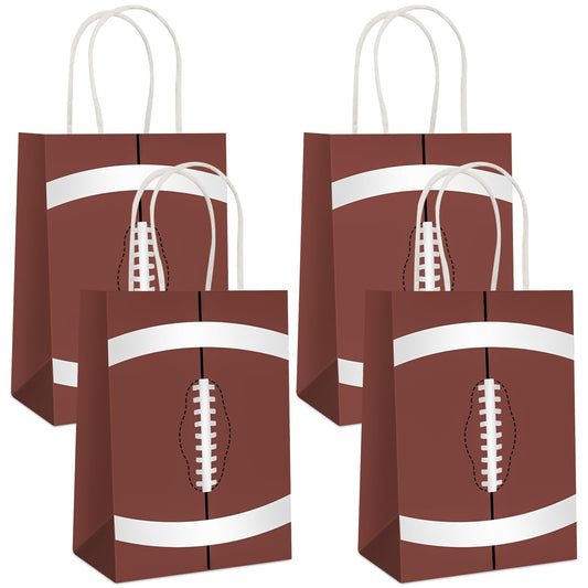 Lemicin 12 Pack Football Gift Bags Football Goodie Party Favors Bags with Handle Paper Treat Bag Snack Candy Treat Holders Kraft Bag for Birthday Party Supplies Decorations