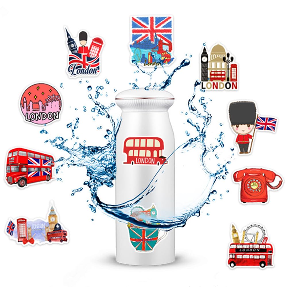British London Style Stickers 50 Pcs Vinyl Decals for Water Bottles Kids Teens Adults Laptop Luggage Cup Computer Journal Wall Helmet Guitar Decoration Graffiti Sticker