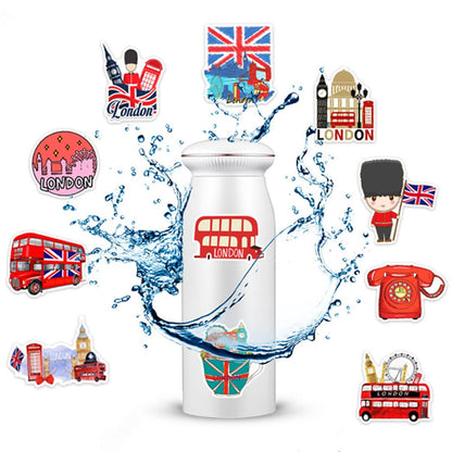British London Style Stickers 50 Pcs Vinyl Decals for Water Bottles Kids Teens Adults Laptop Luggage Cup Computer Journal Wall Helmet Guitar Decoration Graffiti Sticker