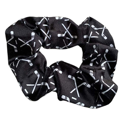 Infinity Collection Hockey Scrunchie, Girls Premium Velvet Hair Accessories, Hockey Gift for Women, Teens and Girls, Black, White