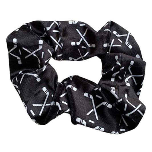 Infinity Collection Hockey Scrunchie, Girls Premium Velvet Hair Accessories, Hockey Gift for Women, Teens and Girls, Black, White