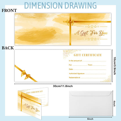 50 Sets Gift Certificates for Business, Blank Gift Cards Certificates with Envelopes for Salon Restaurants Spa Marriage Birthday Client Vouchers 11.8 x 3.9 Inch - Yellow