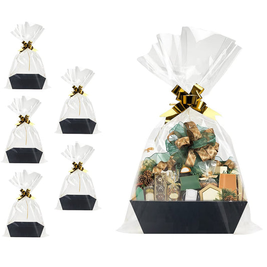 funsky Baskets For Gifts Empty, 5 Pk Black Empty Gift Baskets To Fill, Sturdy Cardboard Tray With Handles, Large Gift Baskets Empty Bulk For Beautiful Gifts, Christmas, Easter, Halloween