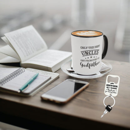 Godfather Mug 11 Ounces Ceramic Coffee Cup with Bottle Opener Keychain, Gift for Godfather Proposal, Birthday, Father’s Day, Christmas from Godchild