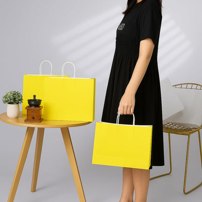 SUNCOLOR Yellow Gift Bags with Handles, 13x10x5.5 Inch Large Paper Bags for Birthday Party Wedding Shopping, 25 Pack