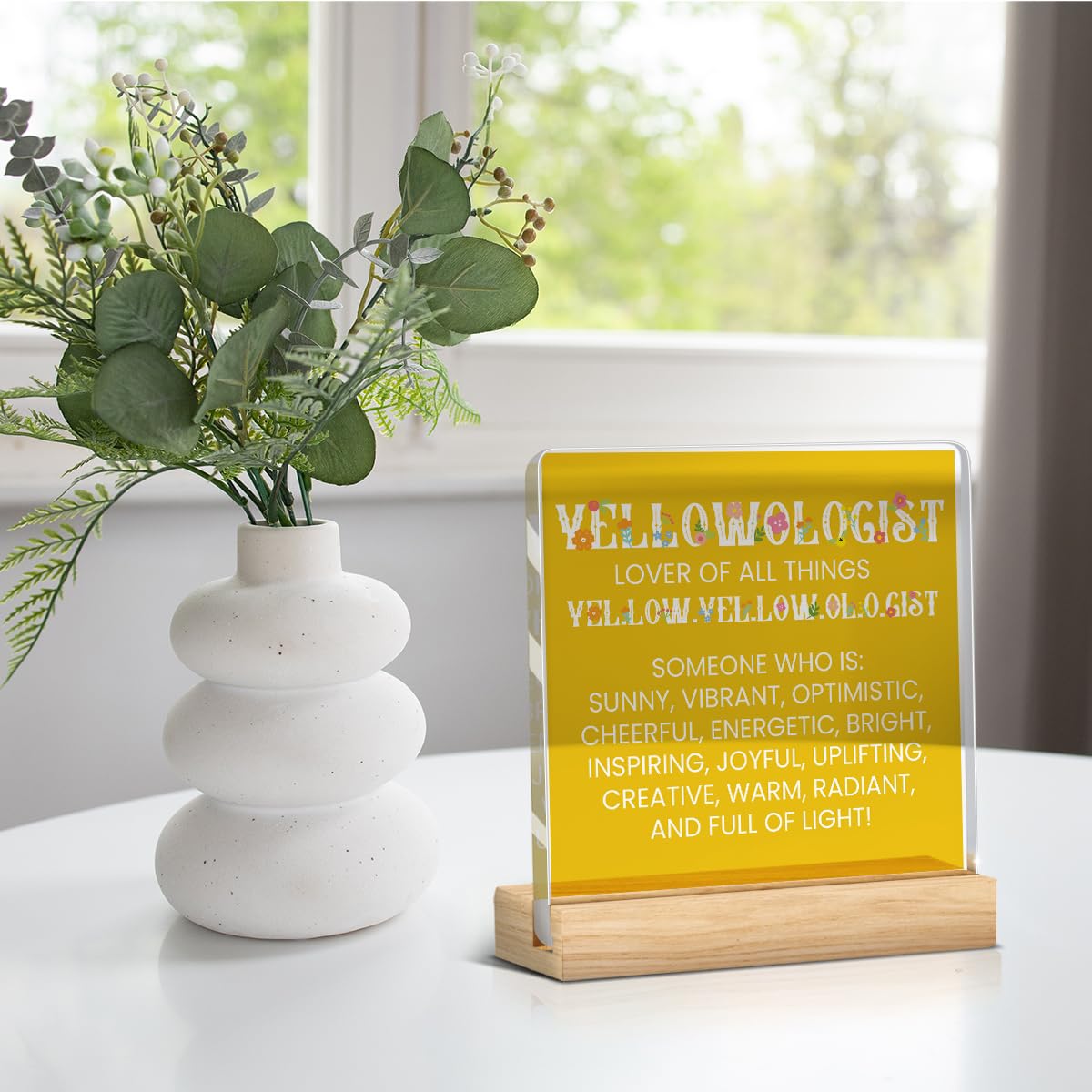 Yellow Gifts for Women Men, Birthday Gifts for Mom Sister Friends,Yellow Acrylic Decor for Bedroom Office Home Signs Decorations （4 x 4 Inches）