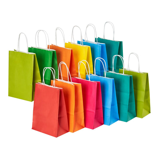 RACETOP 32 Pack Small Paper Gift Bags with Handles, 5.8"×3.2"×8.25" Kraft Paper Party Favor Bags Bulk for Kids Birthday, Baby Shower, Crafts, Wedding, Party Supplies (8 Colors)